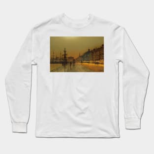 Greenock Harbour at Night by John Atkinson Grimshaw Long Sleeve T-Shirt